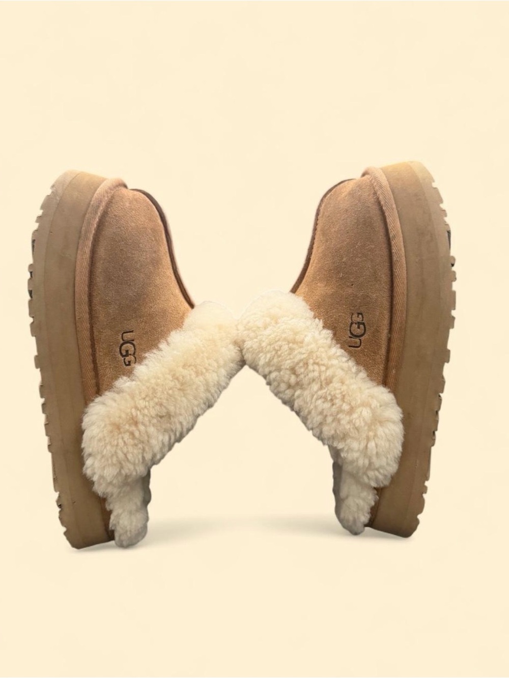 UGG Women's Chestnut Suede Shearling-Trim Slip-On Slippers